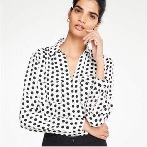 Ann Taylor White and Black Polka Dot Camp Shirt Size XXL